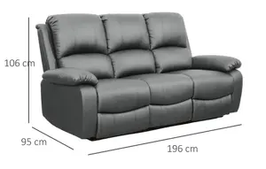 Comfy Living Reclining Faux Leather Sofa In Dark Grey 3 Seater Sofa