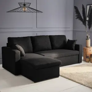 sweeek. 3-seater reversible corner sofa bed with storage Ida Black 219x84x68 cm