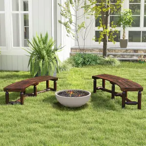 Costway Garden Curved Bench Patio Carbonized Wood Dining Bench Loveseat Slatted Seat