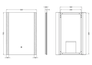 Contemporary Rectangular LED Illuminated Touch Sensor Mirror with Demister, 700mm x 500mm - Chrome