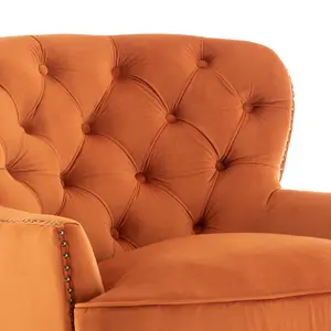 Velvet Orange Buttoned Ava Accent Chair