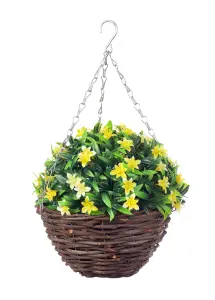 Pair of Best Artificial 28cm Yellow Lily Hanging Basket Flower Hanging - Suitable for Outdoor Use - Weather & Fade Resistant