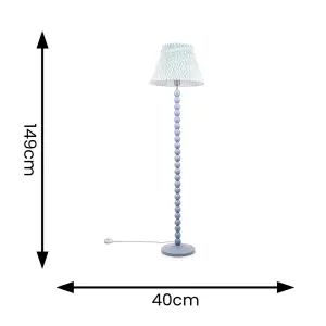 ValueLights Bobbles Powder Blue Bobbin Floor Lamp with Green Arrow Pleated Shade