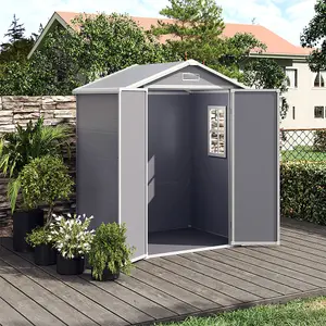 6x4 ft Grey Apex Roof Garden Metal Storage Tool Shed with Floor and Window