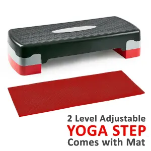 Aerobic Stepper Yoga Step Board Gym Fitness Exercise Cardio Adjustable Blocks Red