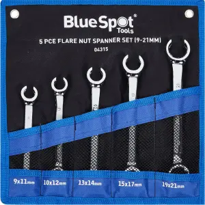 BlueSpot 5pc Flare Nut Wrench Open-Ended Brake Pipe Spanner Set 9mm - 21mm