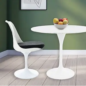 Tulip Set - Marble Medium Circular Table and Four Chairs with Luxurious Cushion Black