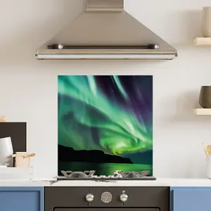 Premium 60cm x 65cm 6mm Glass Northern Lights Kitchen Splashback Toughened Polished Edge