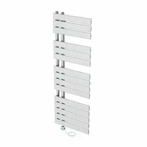 Rinse Bathrooms Prefilled Electric Heated Rail with Timer Designer Flat Panel Thermostatic Bathroom Radiator Chrome 1380x500mm