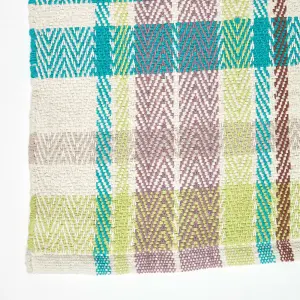 Homescapes Wilson Handwoven Blue, Yellow and Brown Tartan 100% Cotton Rug, 120 x 170 cm