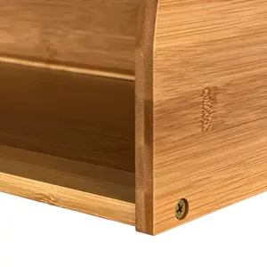 Oypla Double Layer Roll Top Bamboo Wooden Bread Bin Kitchen Storage