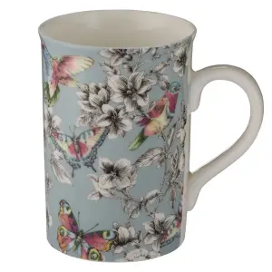 Price & Kensington Set of 6 Hummingbird Floral Teal & Duckegg Mug 300ml