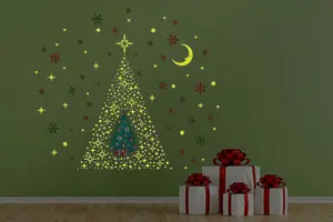 Glow Stars and Colorful Snowflakes with Christmas Friend Tree, Xmas Art, DIY Art