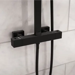 Nes Home Modern Square Matte Black Exposed Thermostatic Mixer Shower Set With Shower Head and Handheld