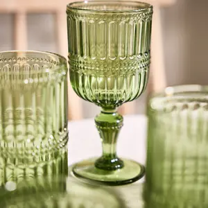 Set of 8 Luxury Embossed Green Drinking Wine Glass Wine Goblets 300ml