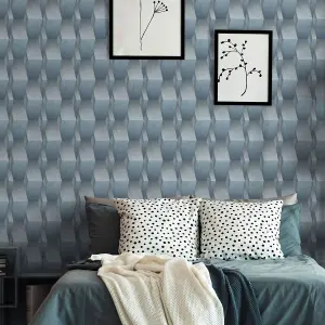 3D Effect Geometric Wallpaper Blue Erismann 10046-08