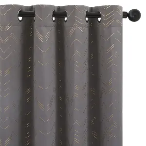 Deconovo Grey Curtains Foil Printed Thermal Curtains 46 x 90 Inch Dark Grey 2 Panels Window Treatment Eyelet Blackout Curtains