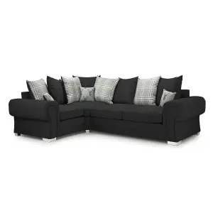 Milan 4 Seater L Shaped Corner Sofa Scatter Back Chesterfield Arms Black Left Hand Facing