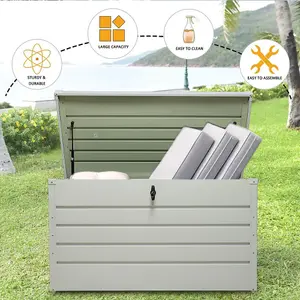 114cm W Galvanized Steel Outdoor Storage Patio Box  Garden Tool Cabinet with Lockable Lid, White