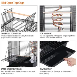 Yaheetech Black Open Top Metal Bird Cage w/ Open Play Top