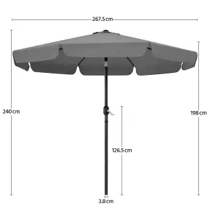 Yaheetech 2.675m Grey Patio Parasol Umbrella w/ Push Button Tilt and Crank