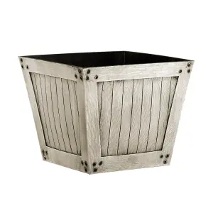 simpa 2PC Natural Slatted Wood Style Plastic Planters 40cm (Dia)