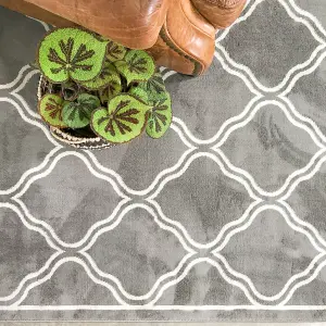 Grey Bordered Geometric Trellis Area Rug 200x290cm