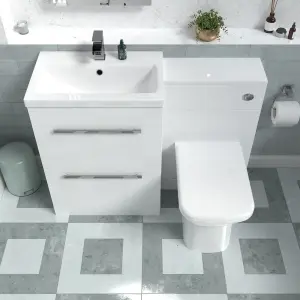 Nes Home 1100mm White Basin Vanity Cabinet, WC Unit, Rimless Back To Wall Toilet