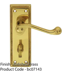 Georgian Scroll Bathroom Latch Door Handle - Polished Brass Lever On Backplate