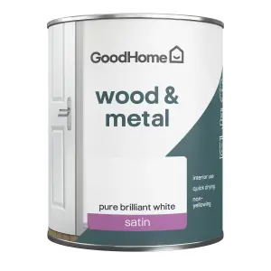 GoodHome Pure Brilliant White Satinwood Metal & wood paint, 750ml