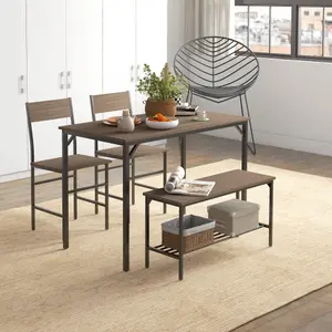 HOMCOM Dining Table and Chairs Set of 4 with 2 Chairs Bench for Kitchen Grey