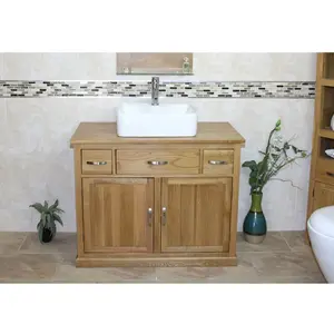 Frederick Solid Oak 1000mm Free-Standing Vanity Unit with Basin & Faucet