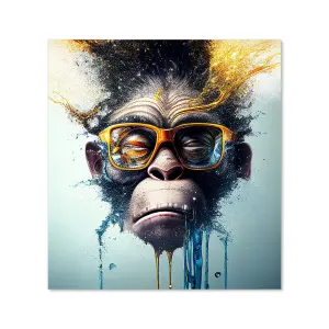 Monkey With Glasses Splashart Premium Glass Kitchen Splashback W700mm x H750mm