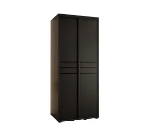 Sleek Black Sliding Door Wardrobe W120cmH205cmD60cm - Space-Saving Storage with Elegant Design