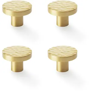 4 PACK - Slim Hammered Door Knob - Satin Brass 38mm Round Cupboard Cabinet Pull Handle