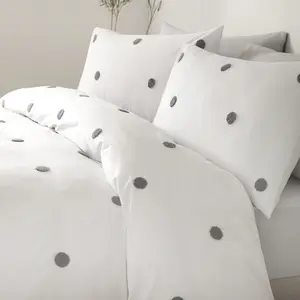 Dot Garden Cotton Solid Colour Duvet Cover Set with Pillowcases White/Slate Dots / Single Duvet Cover + 1 Standard Pillowcase