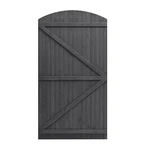 Grey Semi Braced Arch Top Strong Wooden Garden Gate with Latch H 180cm x W 105cm