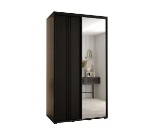 Sleek Black Cannes VII Sliding Wardrobe H2050mm W1300mm D600mm with Customisable Black Steel Handles