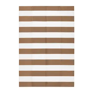 Large Garden Outdoor Rug For Patio, Taupe & White Line Waterproof Garden Rug 160 x 230cm