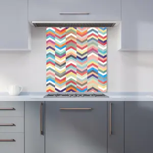 Geometric Multi Colored Chevron Pattern Premium Glass Kitchen Splashback W700mm x H750mm