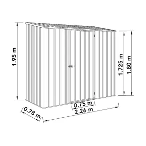 Absco Space Saver Pent Woodland Grey Metal Garden Storage Shed 2.26m x 0.78m (7.5ft x 3ft)