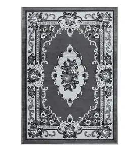 Wadan 80x320 cm Dark Grey Gewels Traditional Rug, 10mm Soft Pile Washable Area Rugs, Classic Oriental Rug for Home and Office