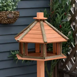 PawHut Wooden Bird Feeder Bird Table with Roof for Outside Use Brown 130cm