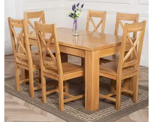 Dakota 152 x 87 cm Chunky Medium Oak Dining Table and 6 Chairs Dining Set with Berkeley Chairs