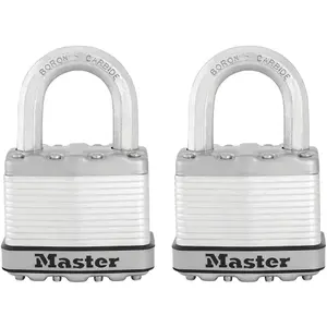 Master Lock Excell Heavy duty Laminated Steel Black Open shackle Padlock (W)50mm, Pack of 2