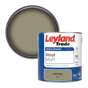 Leyland Trade Vinyl Matt Walls & Ceilings Emulsion Paint French Grey (10B21) 2.5L