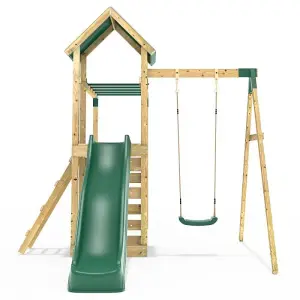 Rebo Adventure Wooden Climbing Frame with Monkey Bar, Swings & Slide - Arvon