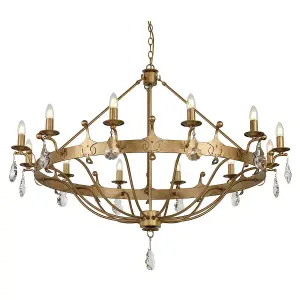 12 Bulb Chandelier Hanging Pendant Ceiling Light Gold Patina LED E14 60W Bulb