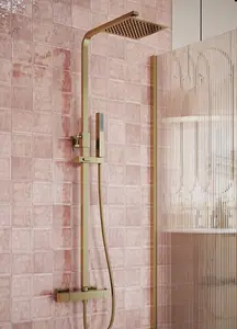 Luxury Brushed Bronze Square Thermostatic Shower with Riser Kit