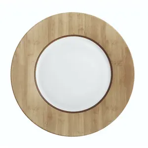 URBNLIVING 28cm Diameter Wood Design Dinner Plates Set of 6 Pcs